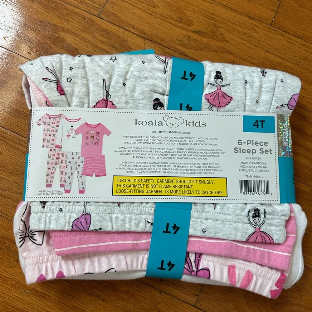 NWT Koala kids girls 100% cotton 6pcs pajamas set size 4T